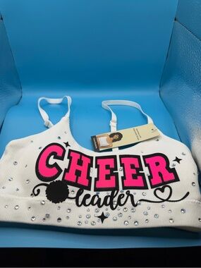 Hand Crafted White & Hot Pink CHEER Leader Sports Bra